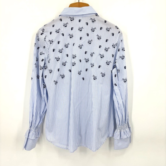 Cabi Whitney Shirt # 5368, Blue and White Striped and Floral Print, Medium - Picture 14 of 17